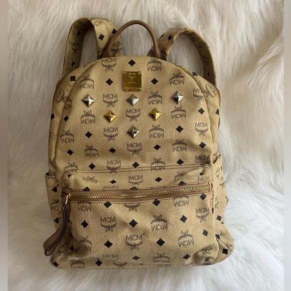 MCM | Bags | Soldmcm Tan And Gold Backpack With Signature  display picture 1